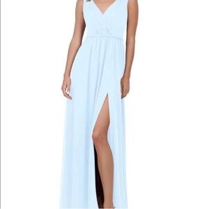 Azazie Blue Sleeveless V-Neck Gown with Slit